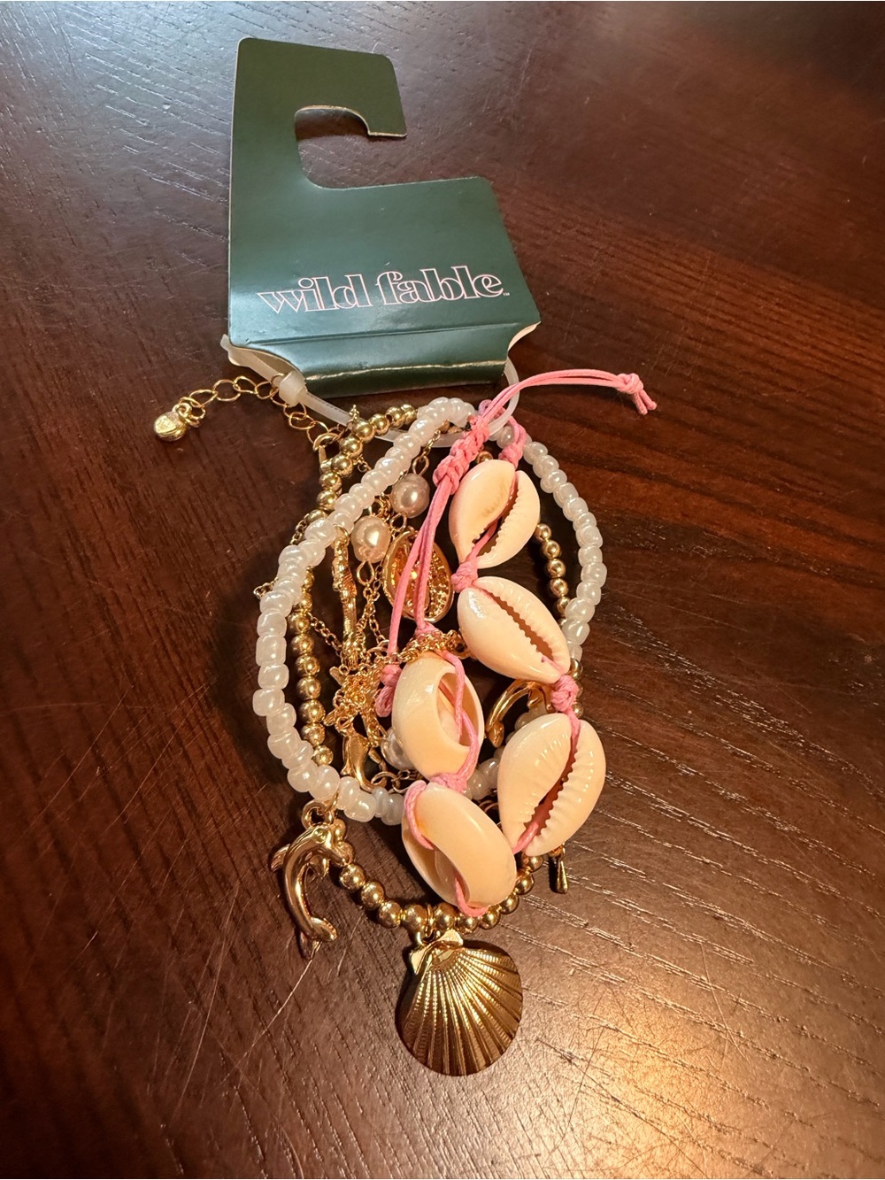 wild fable Pink Shell & Gold Charm Multi-Strand Bracelet Set